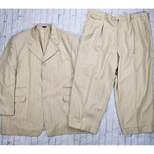 Falcone Mafia Double Stripe Suit Beige Gold MENS Blazer 56L Pants 52